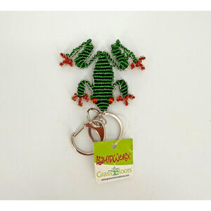 Disney Animal Kingdom Beadworx GrassRoots Keyring - Green and Orange Frog, NEW